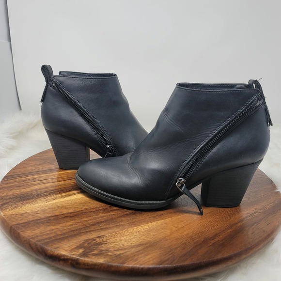 Massini Black Leather 2 Side Zip Heeled 3" Ankle Boots Women's 10 - Picture 9 of 9